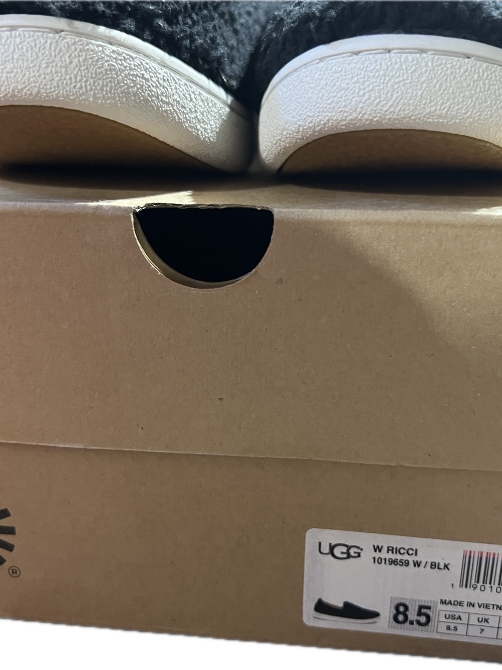UGG Black Fuzzy Slip-On Sneakers with White Sole - Picture 4 of 5